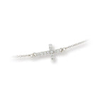Genuine Sterling Silver Sideways Cubic Zirconia Cross Bracelet 6 1/2" adjustable up to 8 1/2"