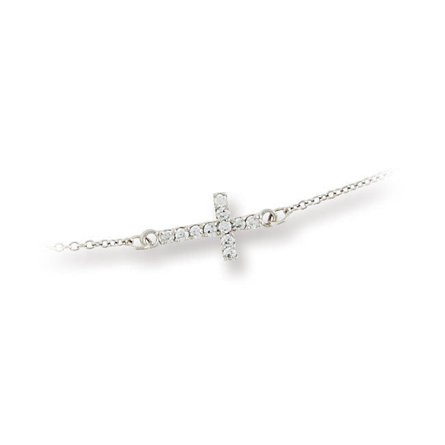 Genuine Sterling Silver Sideways Cubic Zirconia Cross Bracelet 6 1/2" adjustable up to 8 1/2"
