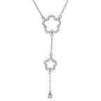 Genuine Sterling Silver Rhodium Plated Double Open Cubic Zirconia Clover Drop Necklace
