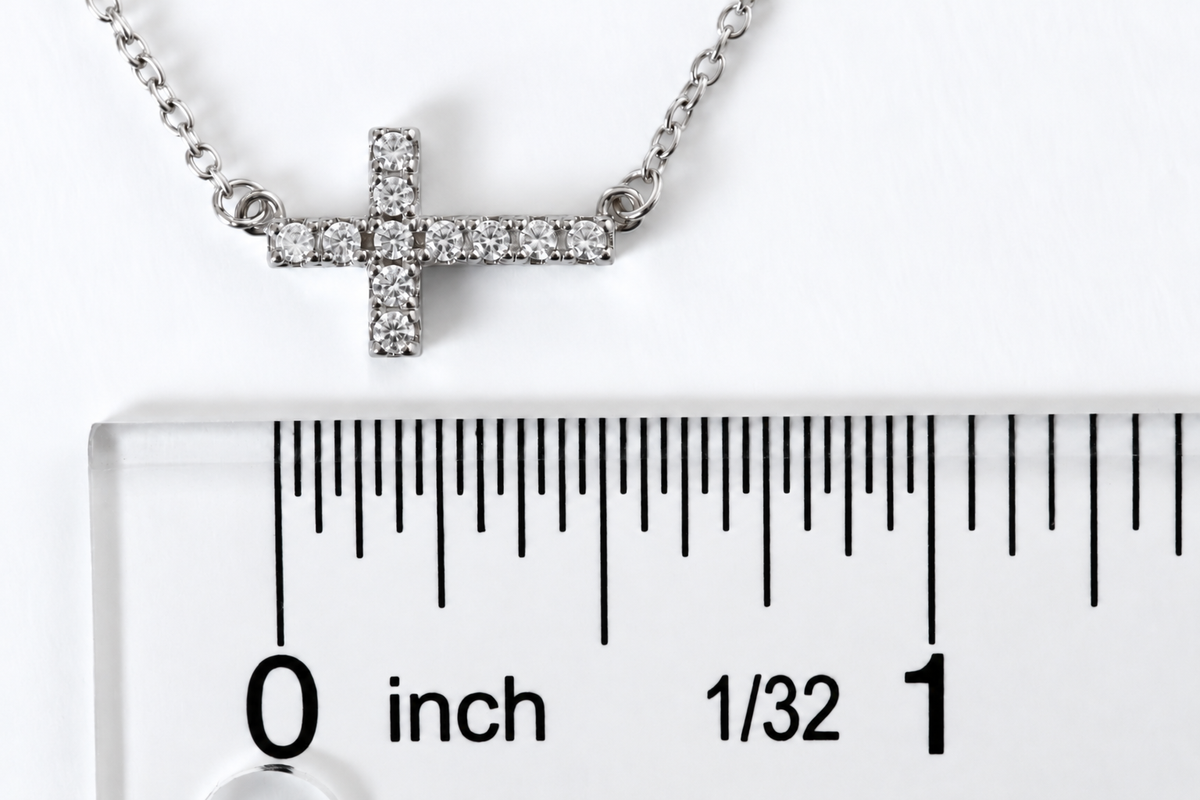 Sterling Silver Sideways Cross Necklace with Cubic Zirconia