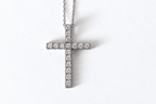 Sterling Silver Cross Necklace with Clear Cubic Zirconia