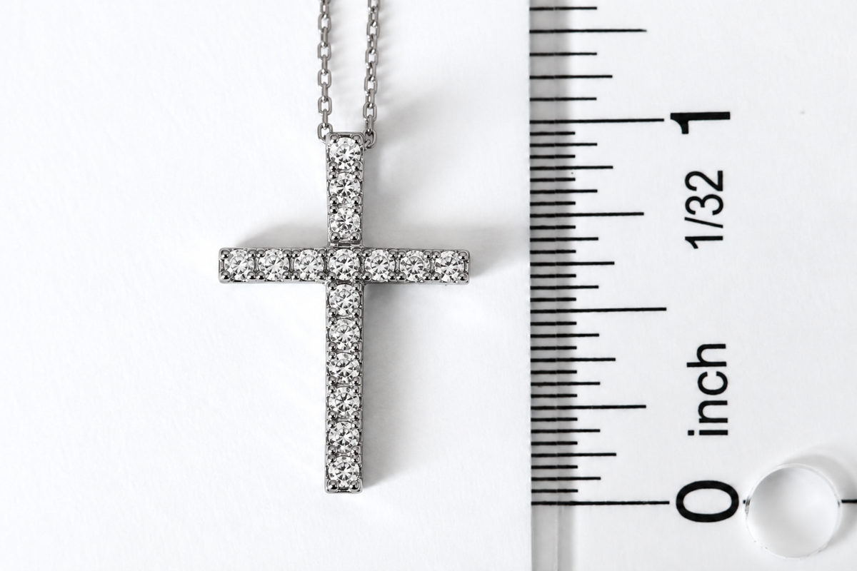 Sterling Silver Cross Necklace with Clear Cubic Zirconia