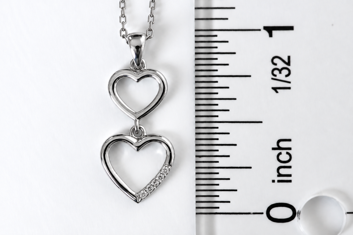 Sterling Silver Double Heart Drop Necklace with White Topaz