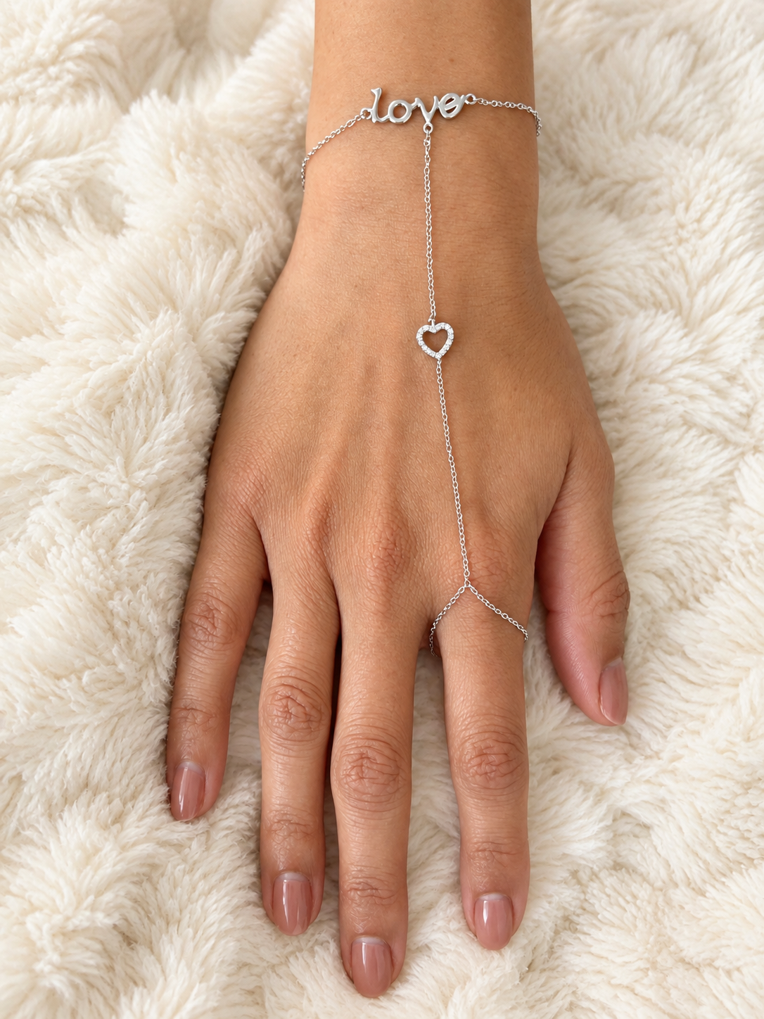925 Sterling Silver Cubic Zirconia Heart Love Clone Ring Bracelet