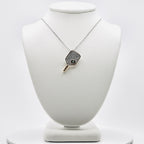 Genuine Sterling Silver Two-Tone Rhodium and Gold-Plated Textured Pickleball Paddle Necklace with Genuine AAA Swiss Blue Topaz Hidden Ball Pendant