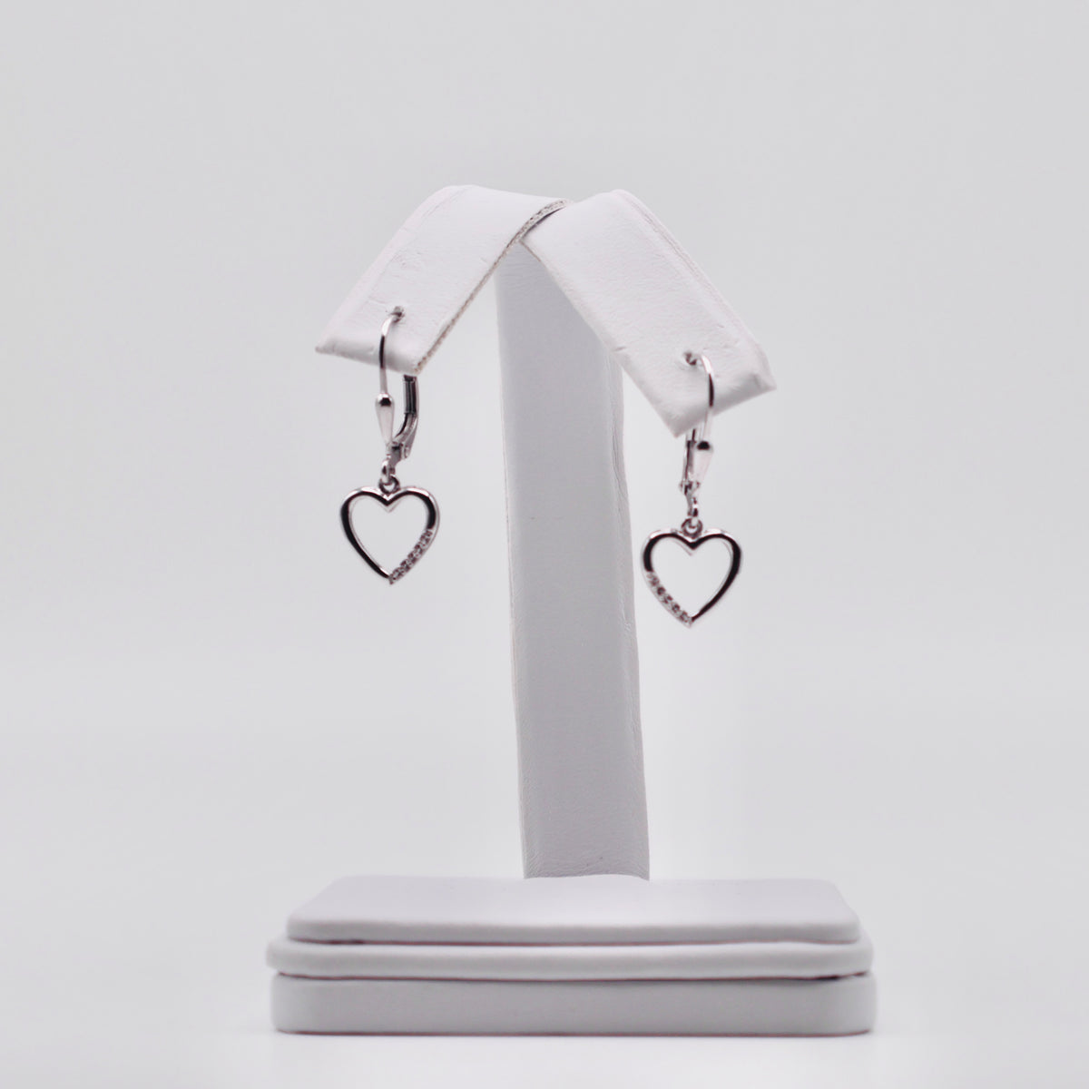 Genuine Sterling Silver Double Heart Drop with Genuine White Topaz Lever Back Earrings