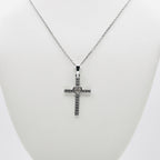 Genuine Sterling Silver Clear Cubic Zirconia Cross Necklace with Heart Center
