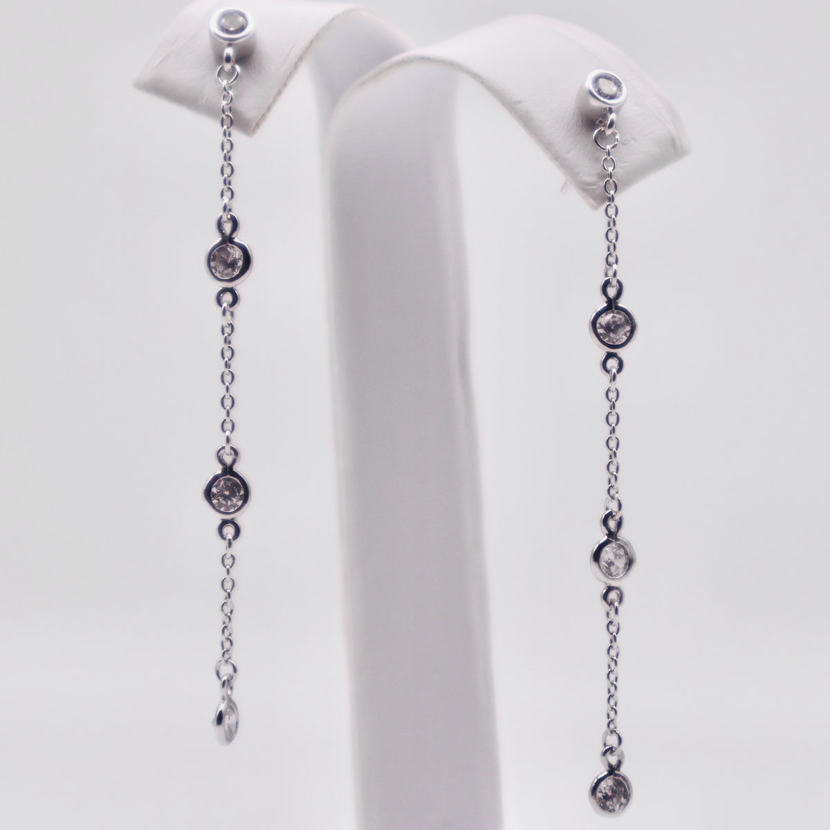 Genuine Sterling Silver Clear Cubic Zirconia Dangle Earrings