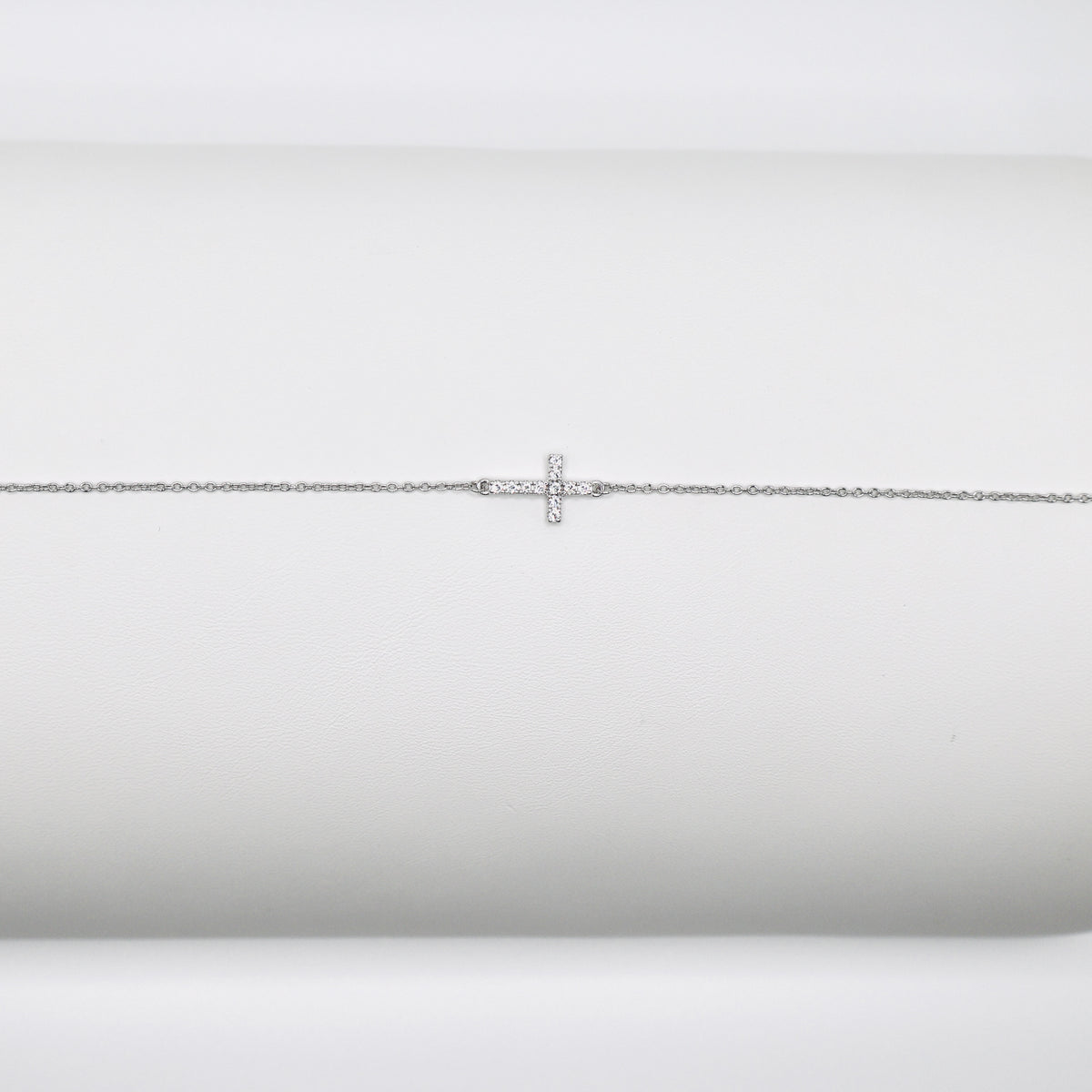 Genuine Sterling Silver Sideways Cubic Zirconia Cross Bracelet 6 1/2" adjustable up to 8 1/2"
