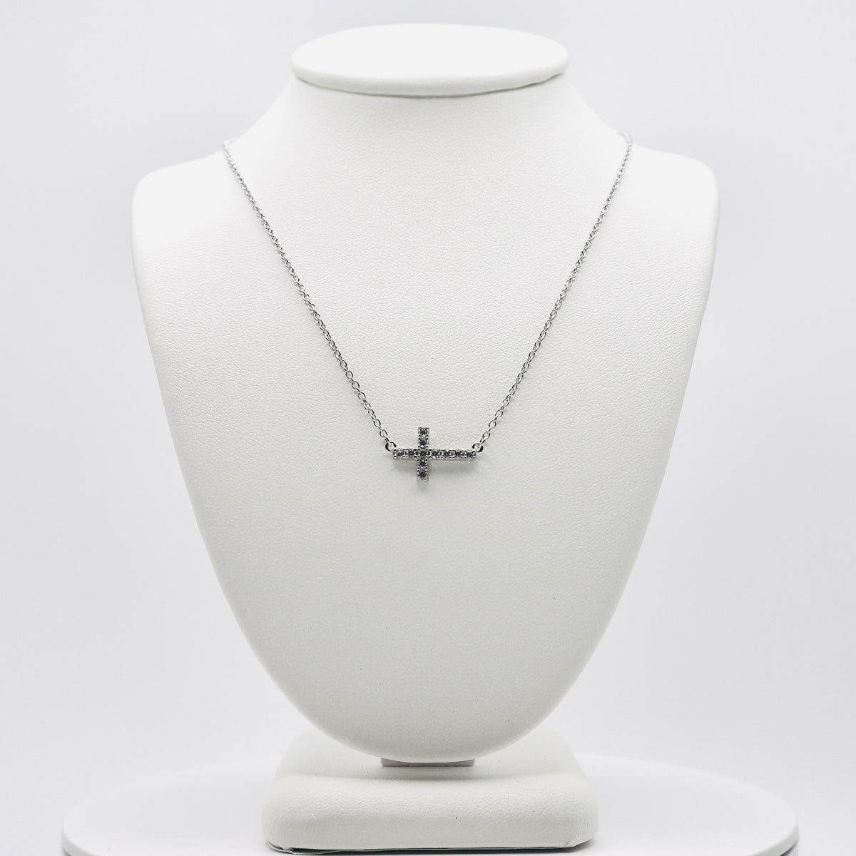 Genuine Sterling Silver Sideways Cross Necklace 15" adjustable to 18"