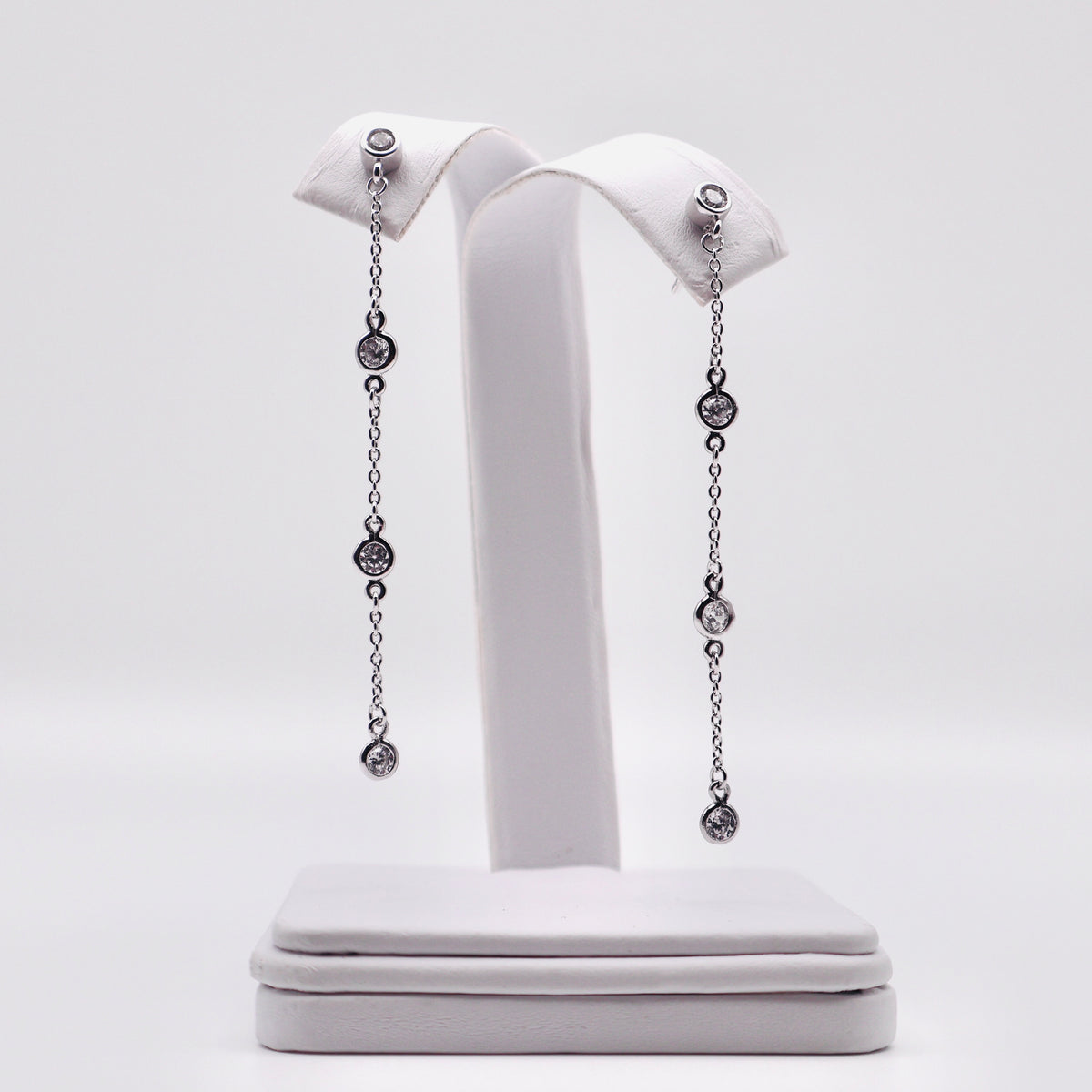 Genuine Sterling Silver Clear Cubic Zirconia Dangle Earrings