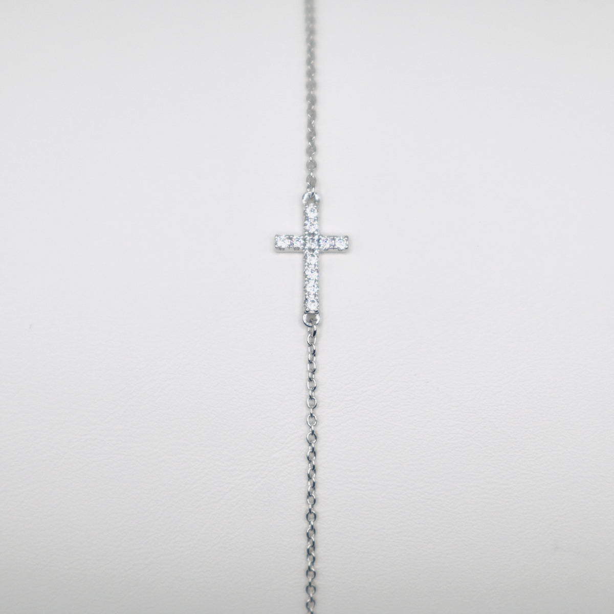 Genuine Sterling Silver Sideways Cubic Zirconia Cross Bracelet 6 1/2" adjustable up to 8 1/2"