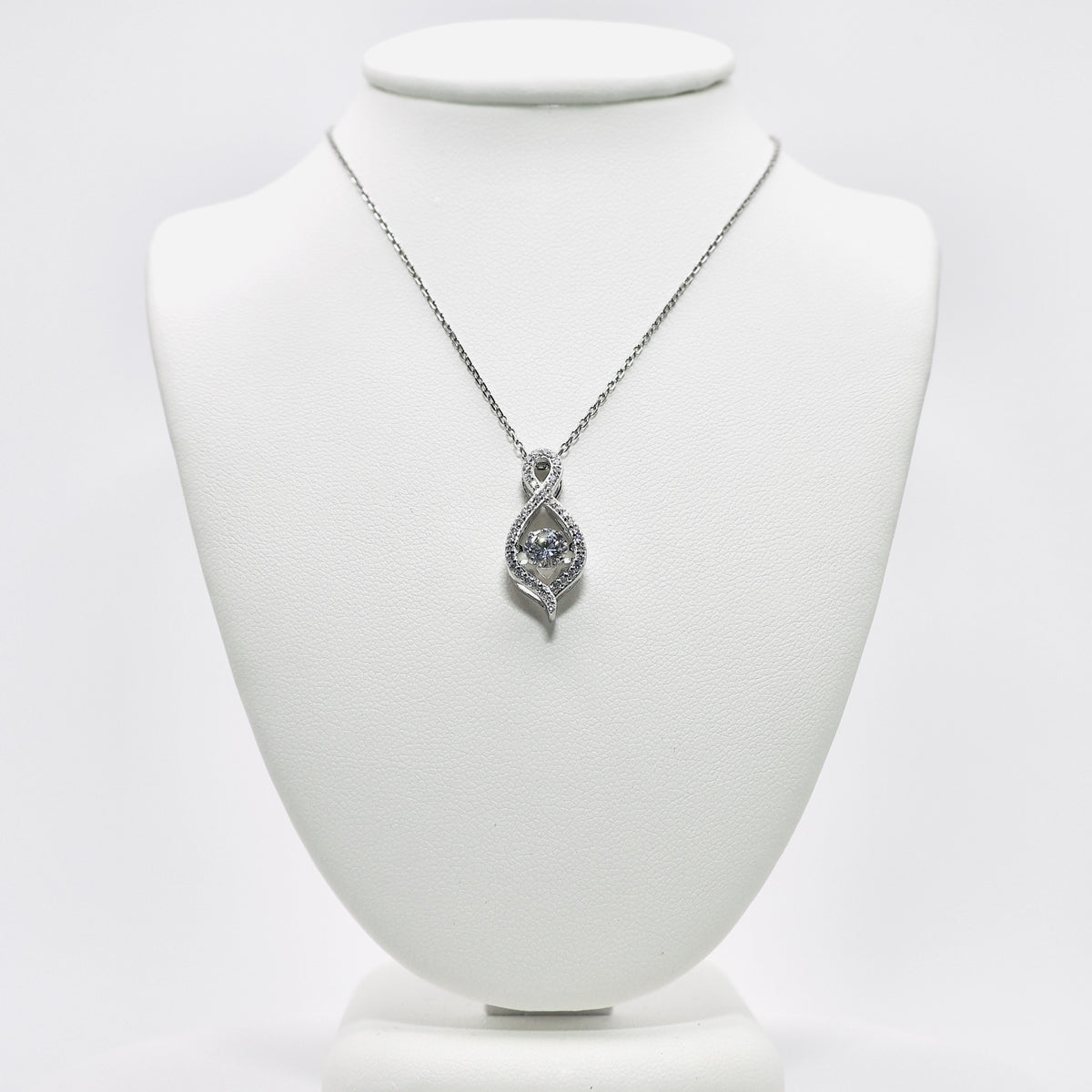 Genuine Sterling Silver Cubic Zirconia Figure 8 with Moving Cubic Zirconia Center Necklace