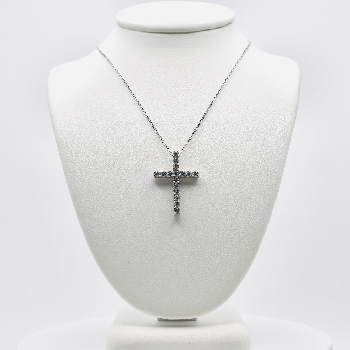 Genuine Sterling Silver Cross with Clear Cubic Zirconia Necklace