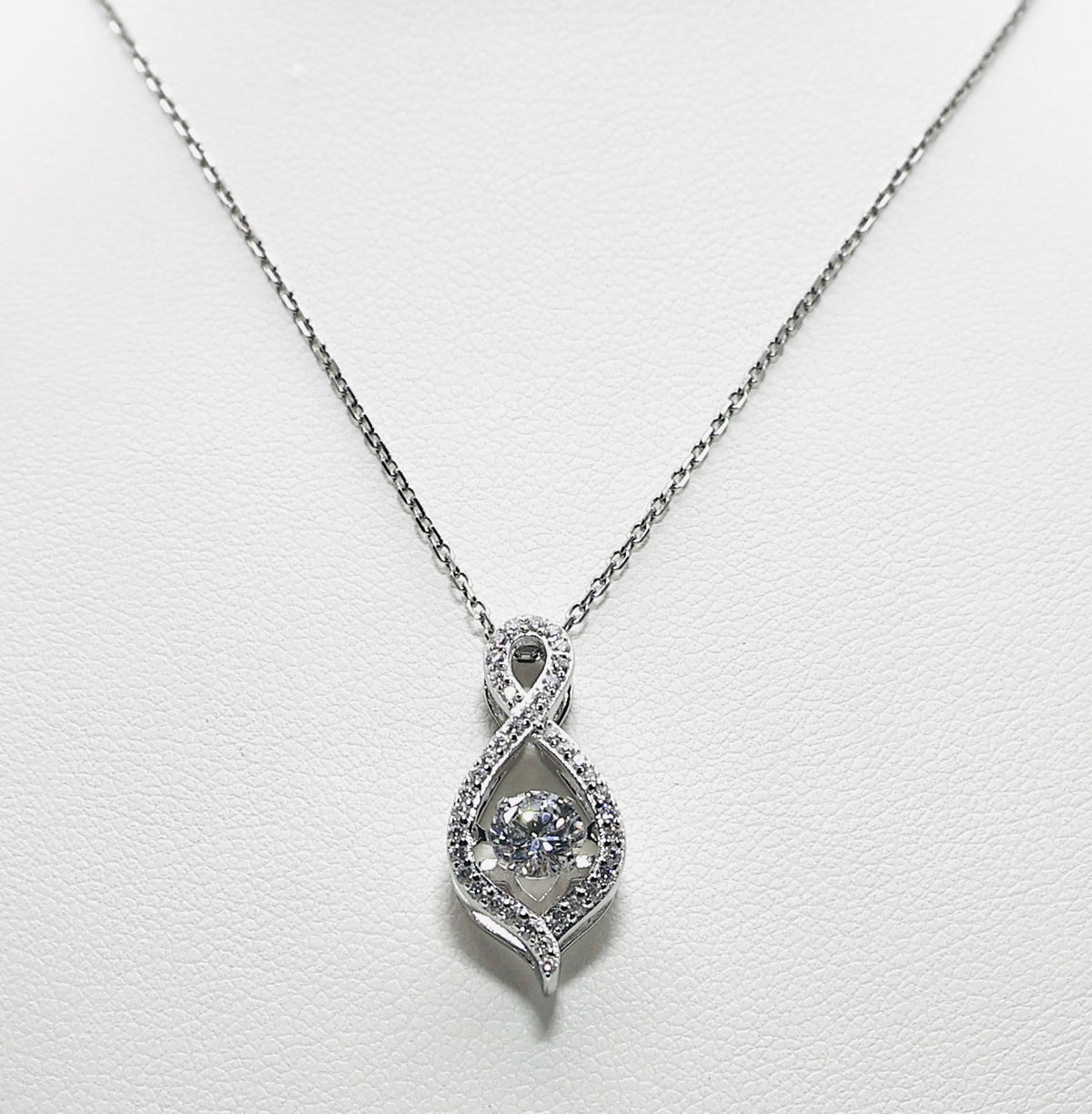 Genuine Sterling Silver Cubic Zirconia Figure 8 with Moving Cubic Zirconia Center Necklace