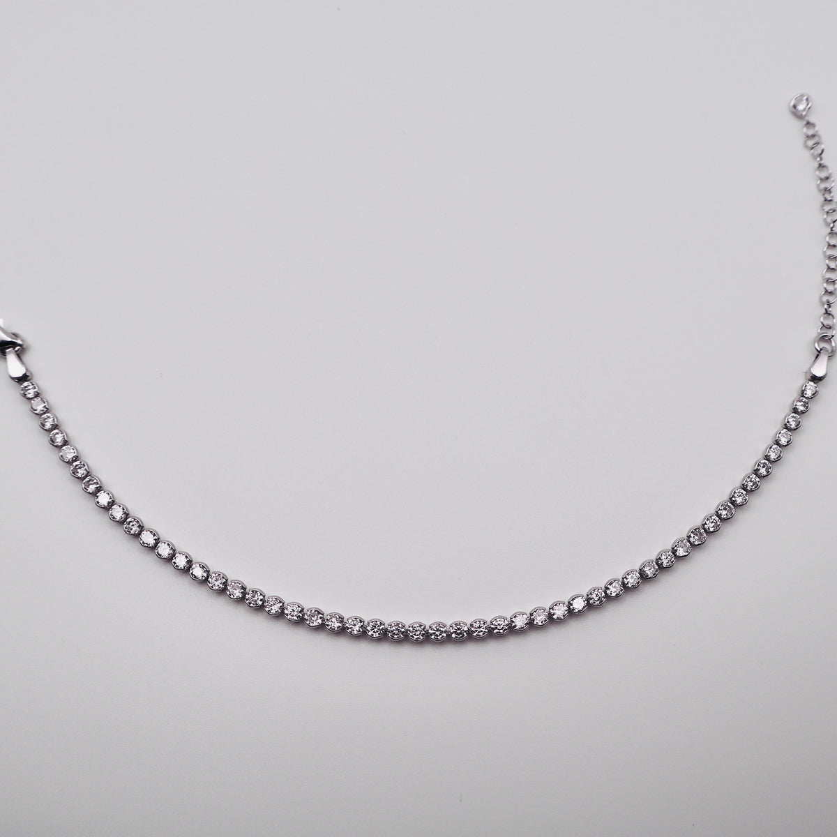 Genuine Sterling Silver Mini Bezel Set Cubic Zirconia bracelet 6.5"+ 1.5"ext
