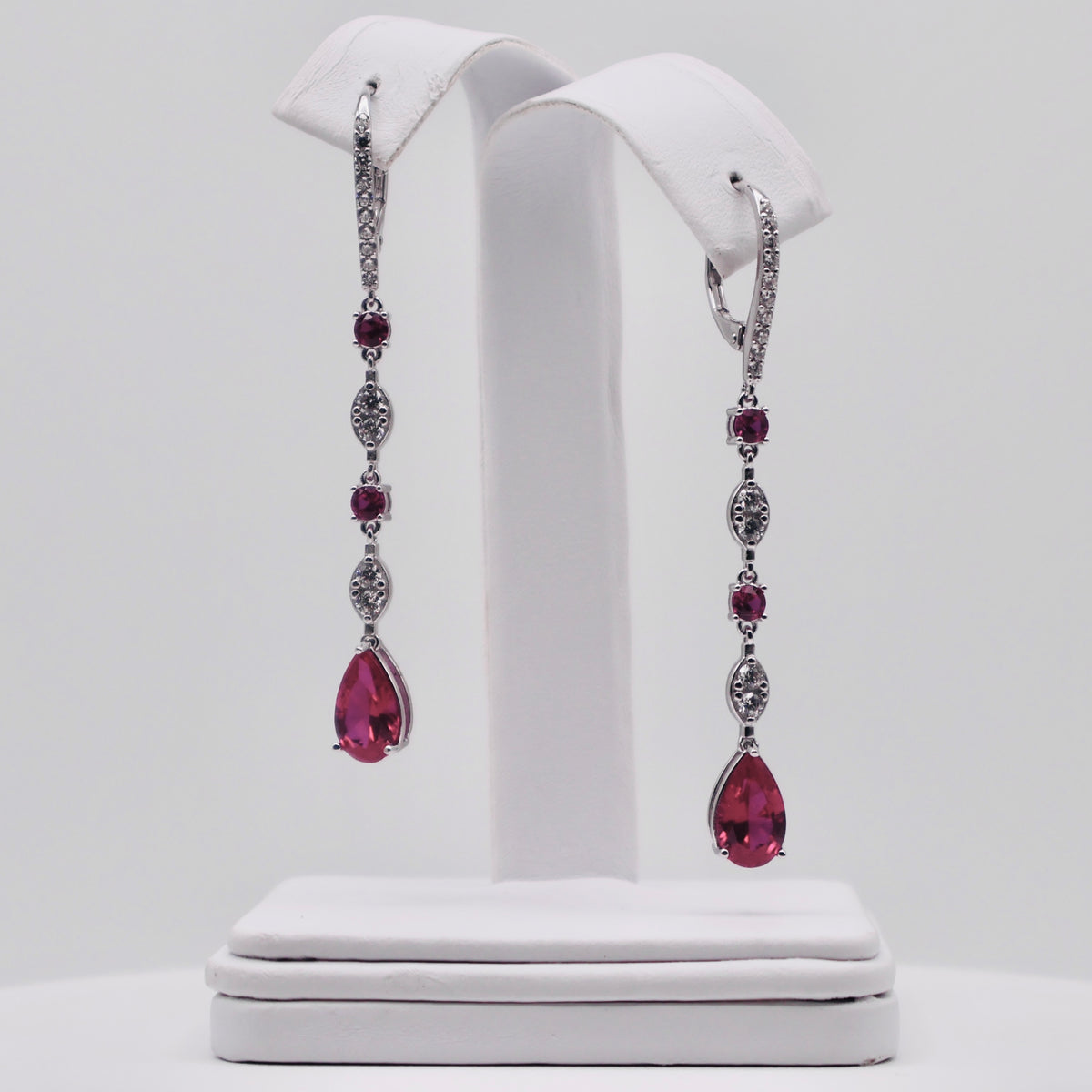 Genuine Sterling Silver Pear Shaped Cubic Zirconia Drop with Clear Cubic Zirconia Earrings