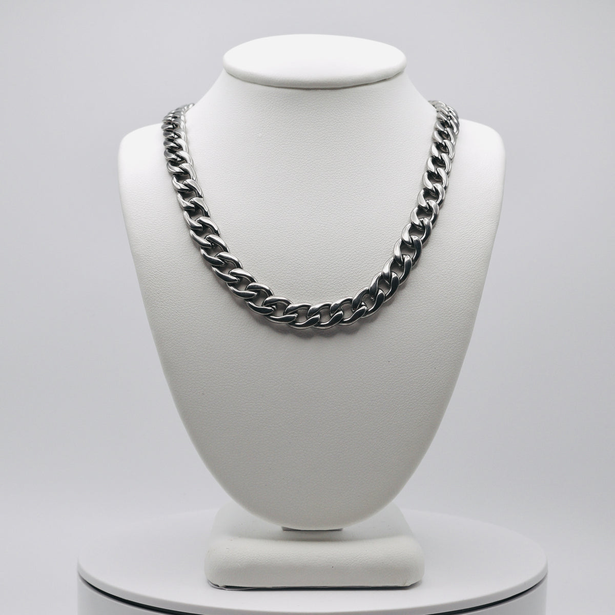 Rhodium Plated Stainless Steel 6.5 MM Curb Link Chain Necklace - 16"