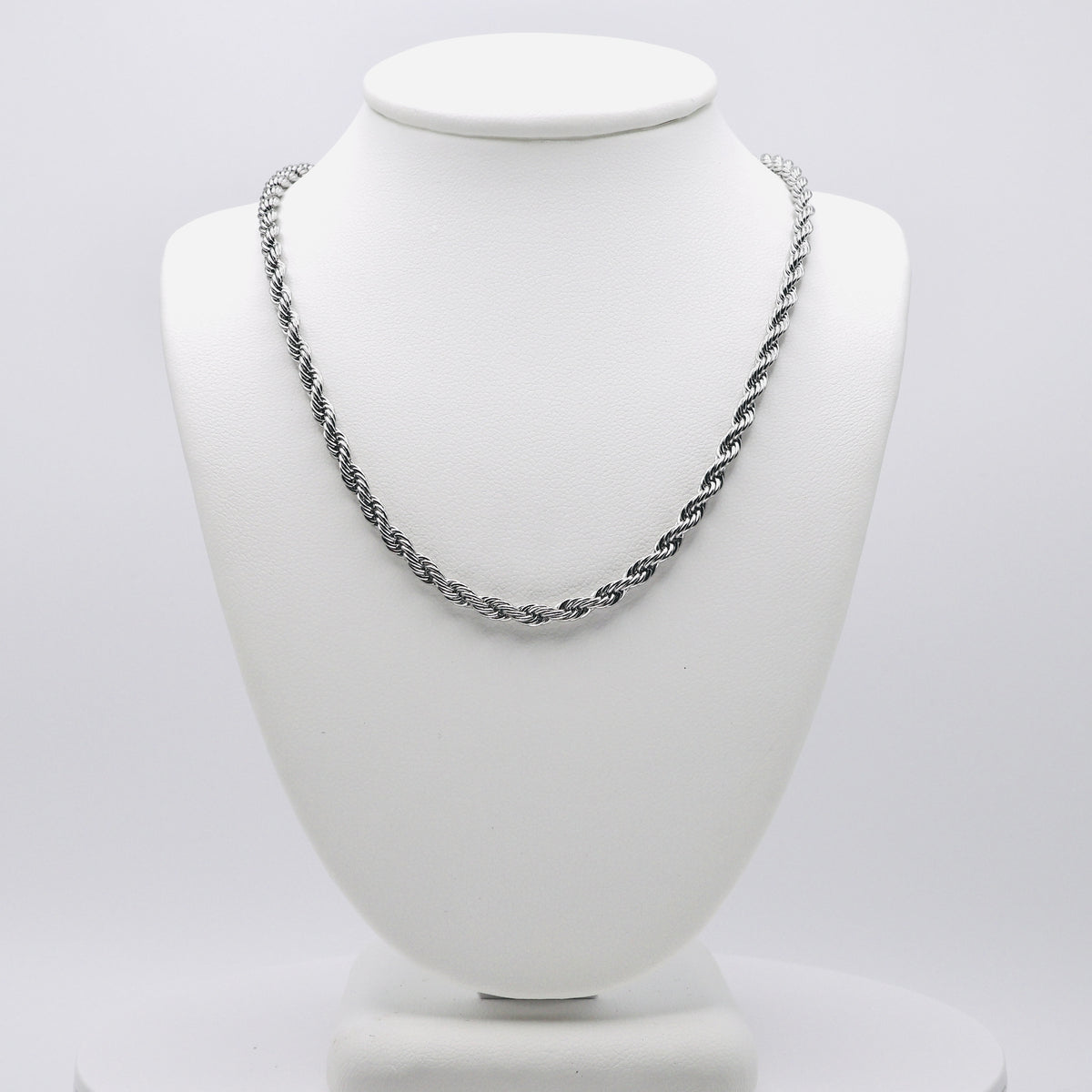 Rhodium Plated Stainless Steel 3 MM Rope Link Chain Necklace - 18"