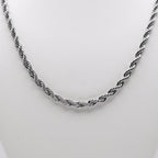 Rhodium Plated Stainless Steel 3 MM Rope Link Chain Necklace - 18"
