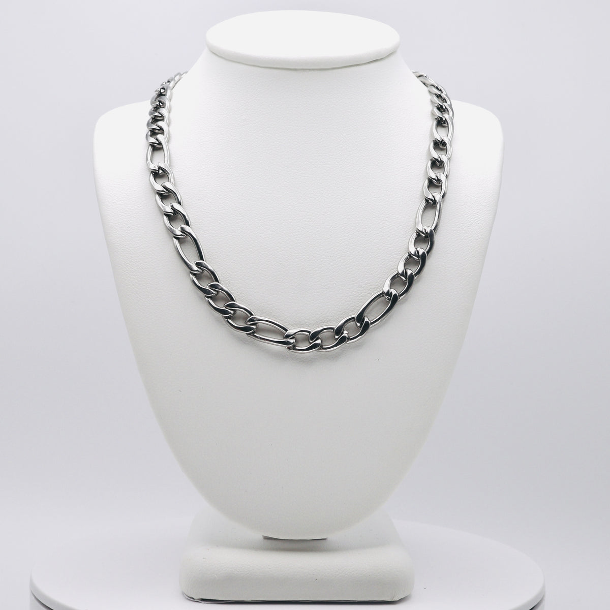 Rhodium Plated Stainless Steel 6 MM Figaro Link Chain Necklace - 18"