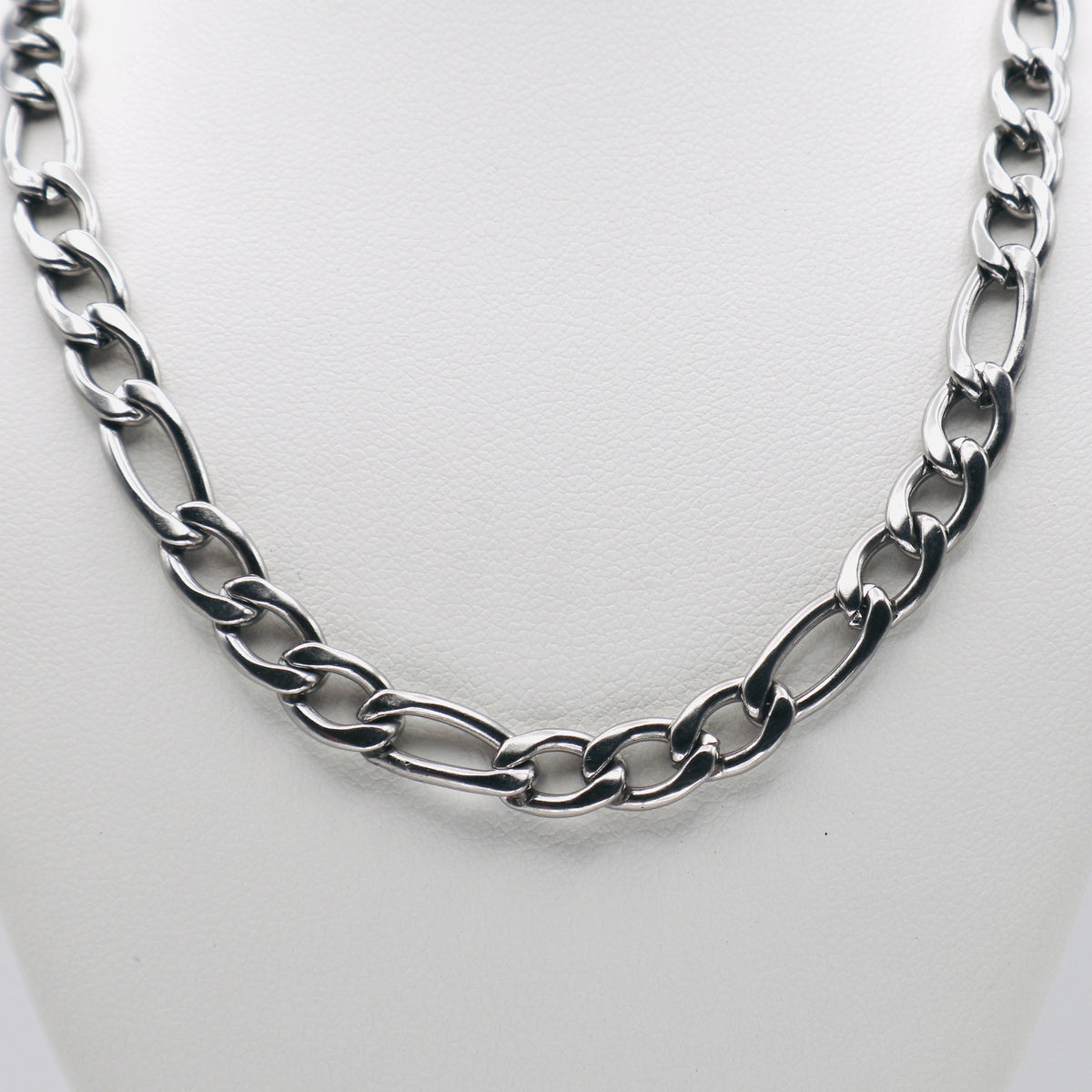 Rhodium Plated Stainless Steel 6 MM Figaro Link Chain Necklace - 18"
