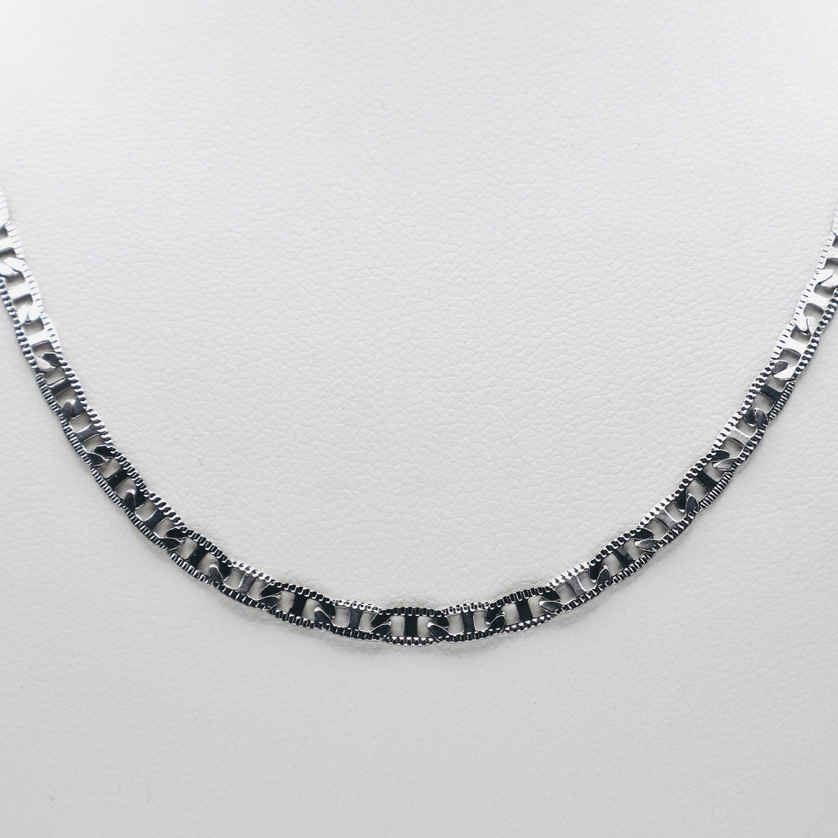 Rhodium Plated Stainless Steel 3 MM Diamond Cut Valentino Link Chain Necklace - 18"
