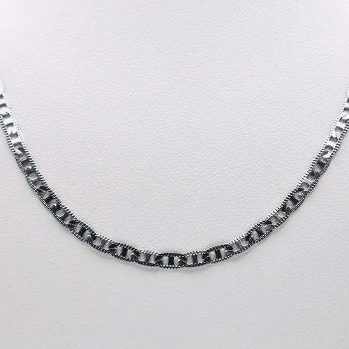 3mm Diamond Cut Valentino Link Chain Necklace, 18-Inch Rhodium Stainless Steel
