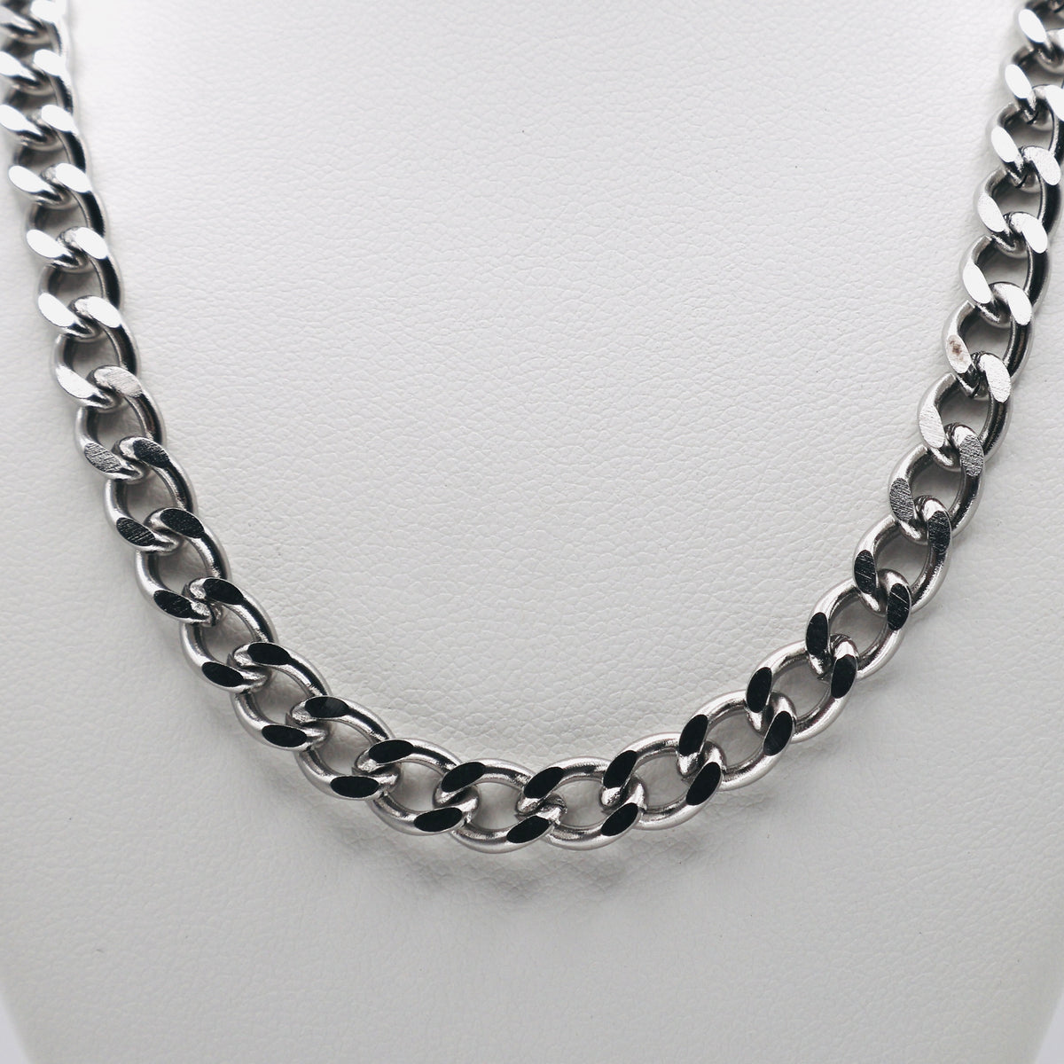 Rhodium Plated Stainless Steel 6 MM Curb Link Chain Necklace - 20"