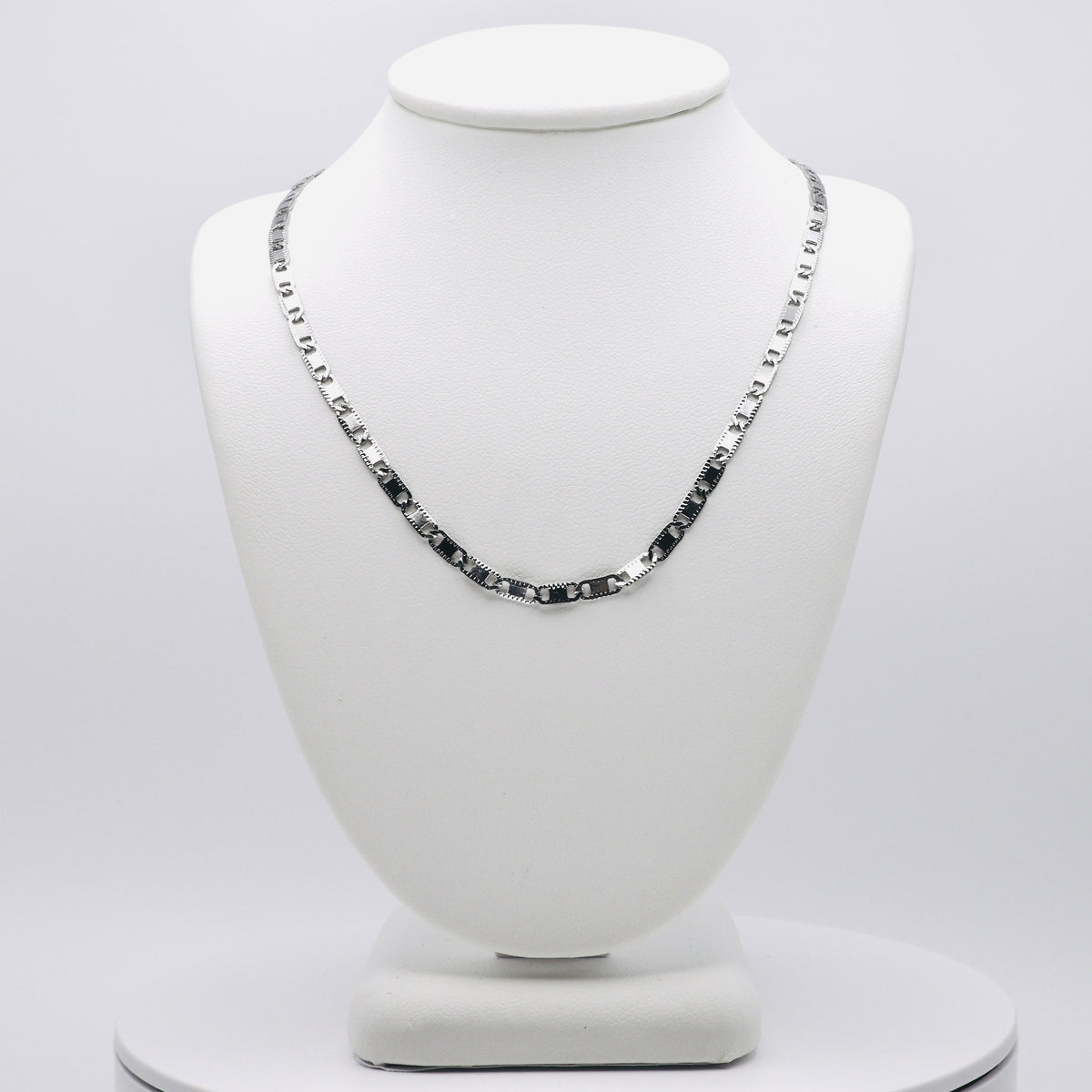 Rhodium Plated Stainless Steel 3 MM Diamond Cut Valentino Link Chain Necklace - 20"