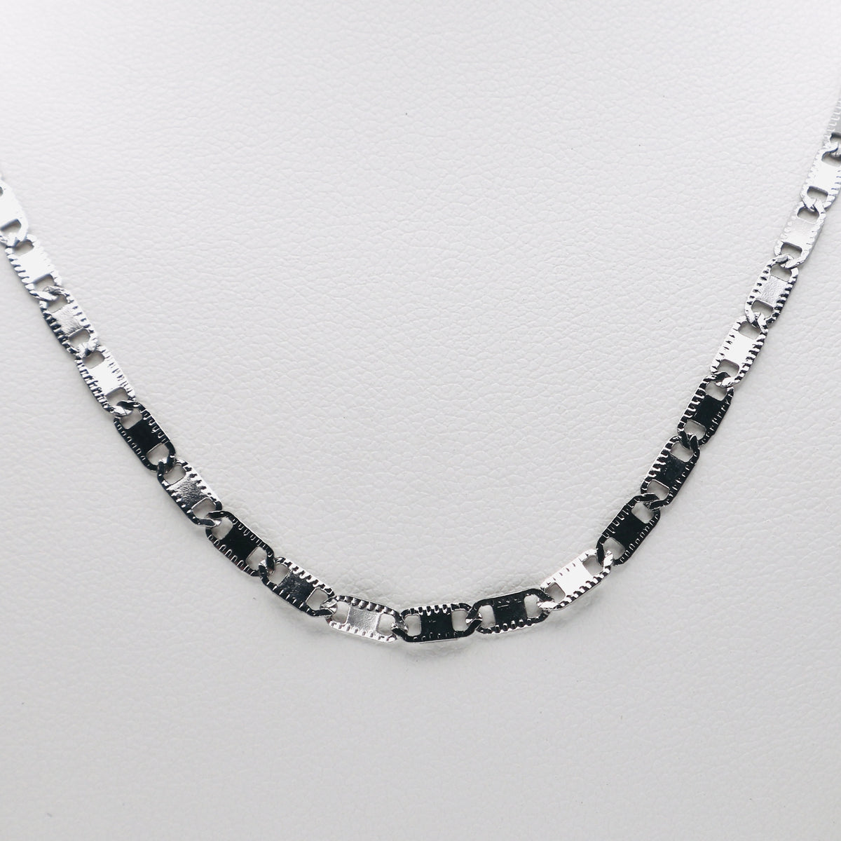 Rhodium Plated Stainless Steel 3 MM Diamond Cut Valentino Link Chain Necklace - 20"