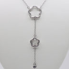Genuine Sterling Silver Rhodium Plated Double Open Cubic Zirconia Clover Drop Necklace