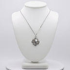 Rhodium Plated Genuine Sterling Silver Mother of Pearl and Cubic Zirconia Clover Necklace