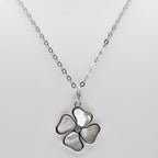 Rhodium Plated Genuine Sterling Silver Mother of Pearl and Cubic Zirconia Clover Necklace