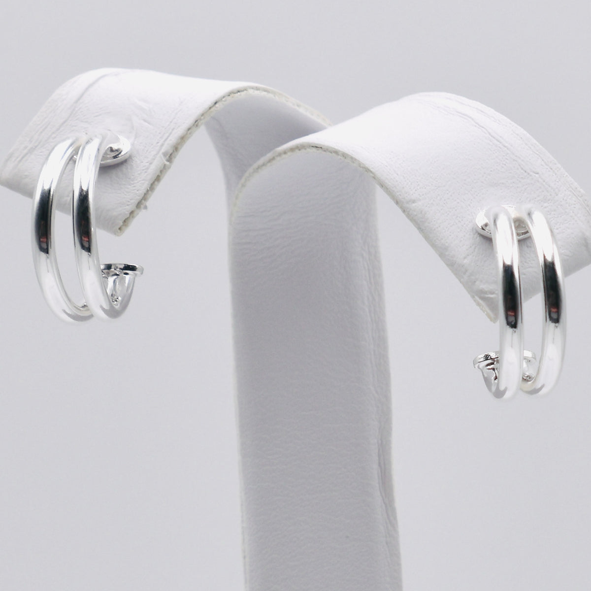 Genuine Sterling Silver Silver Two Ribbed Hoop Earrings - 15mm