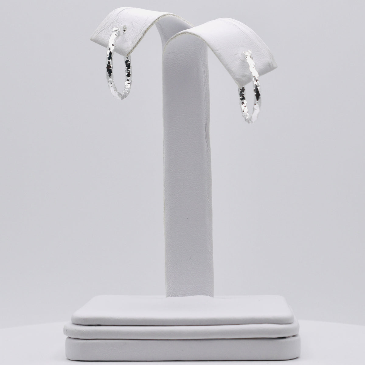 Genuine Sterling Silver Silver Diamond Cut Twisted Oval Hoop Earrings - 20mm