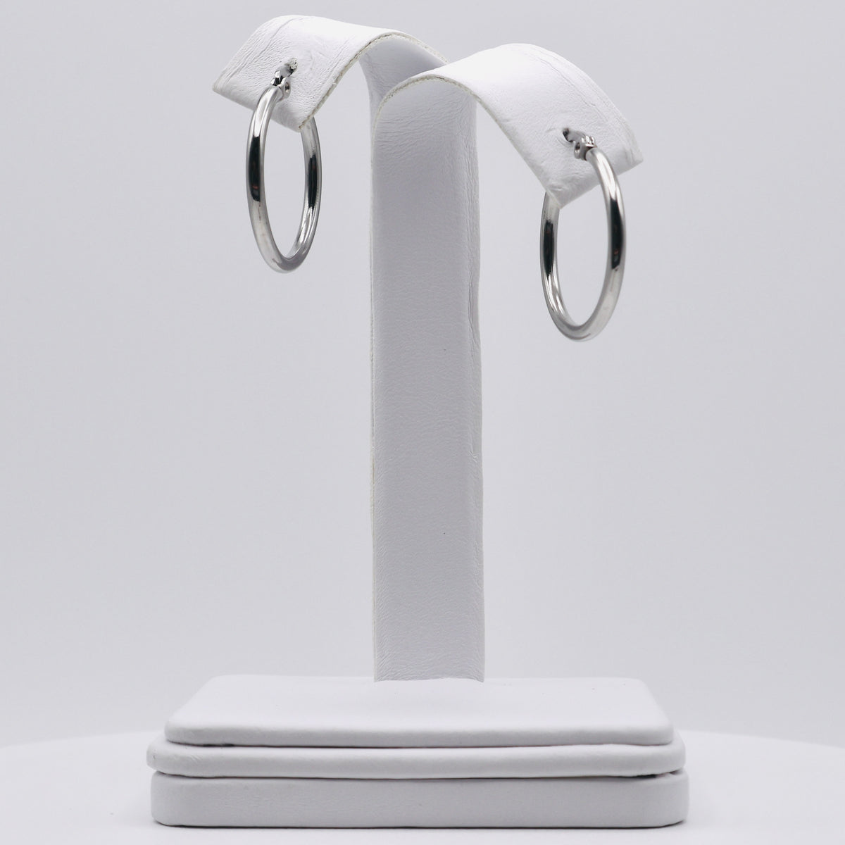 Rhodium Plated Stainless Steel Plain Hoop Earrings - 18mm