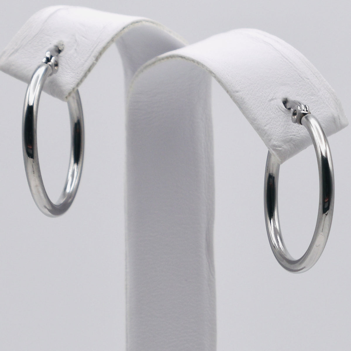 Rhodium Plated Stainless Steel Plain Hoop Earrings - 18mm