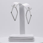 Rhodium Plated Stainless Steel Hammered Square Hoop Earrings - 30mm