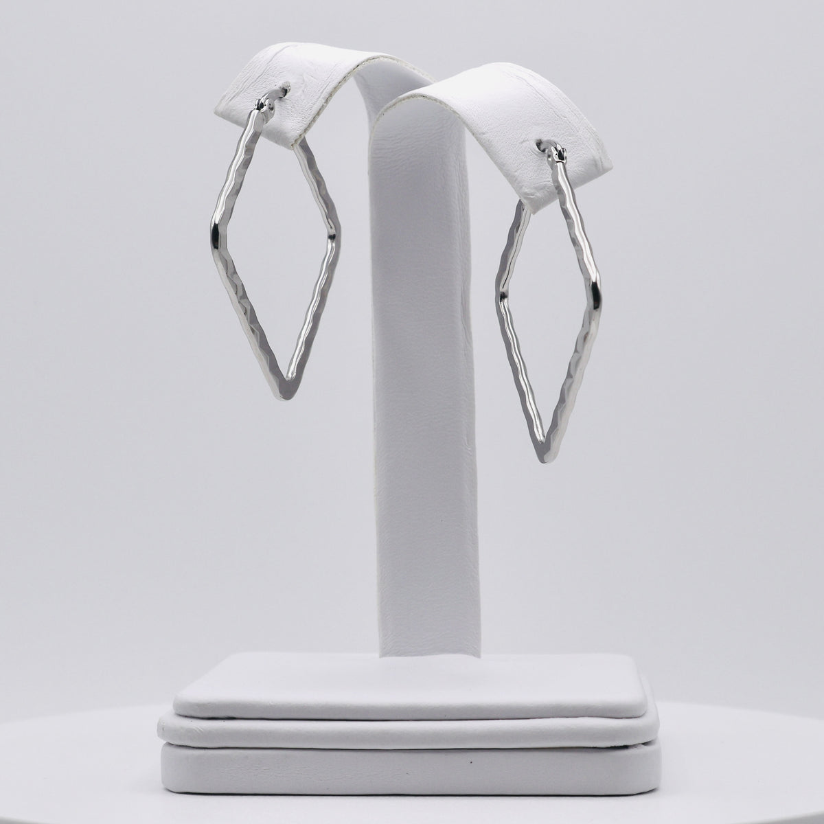 Rhodium Plated Stainless Steel Hammered Square Hoop Earrings - 30mm