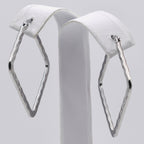 Rhodium Plated Stainless Steel Hammered Square Hoop Earrings - 30mm