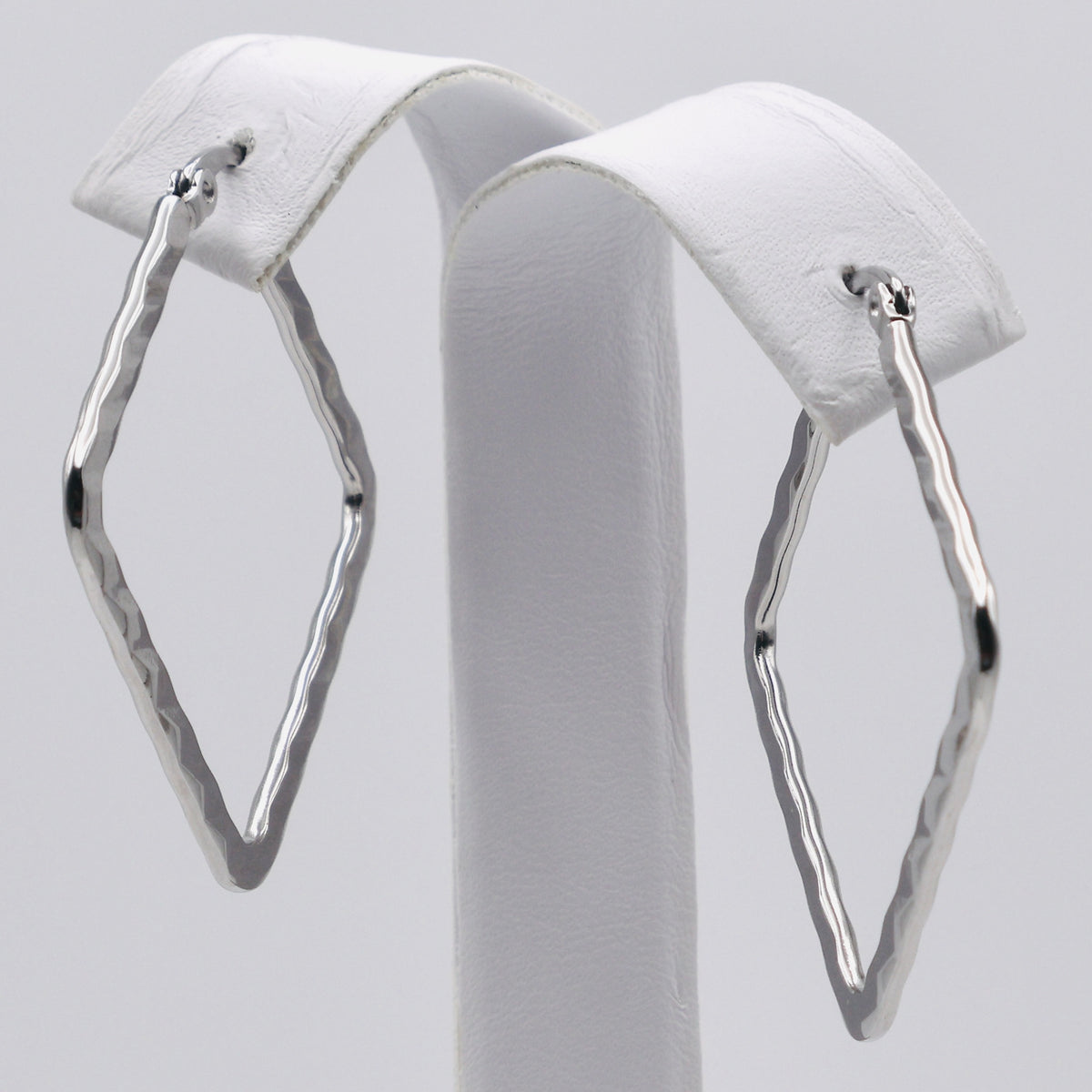 Rhodium Plated Stainless Steel Hammered Square Hoop Earrings - 30mm