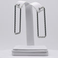 Rhodium Plated Stainless Steel Rectangle Crinkle Hoops Earrings - 25mm