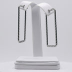 Rhodium Plated Stainless Steel Rectangle Crinkle Hoops Earrings - 25mm