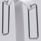 Rhodium Plated Stainless Steel Rectangle Crinkle Hoops Earrings - 25mm