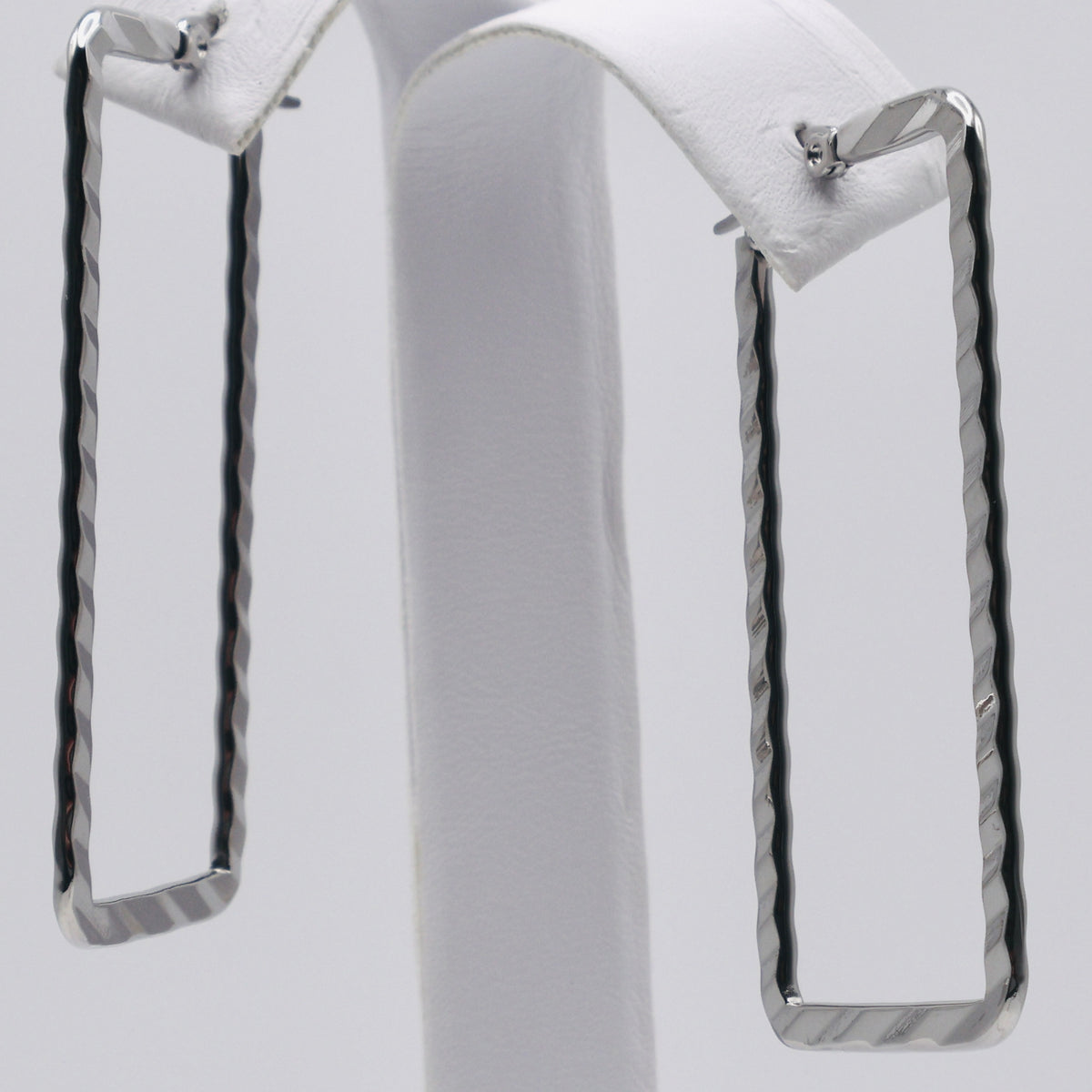 Rhodium Plated Stainless Steel Rectangle Crinkle Hoops Earrings - 25mm