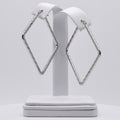 Rhodium Plated Stainless Steel Hammered Square Hoop Earrings - 40mm