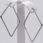 Rhodium Plated Stainless Steel Hammered Square Hoop Earrings - 40mm