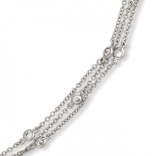 Genuine Sterling Silver Multi-Strand Cubic Zirconia Bracelet with 1" Extender