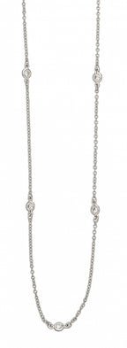Genuine Sterling Silver Clear Cubic Zirconia Station Chain